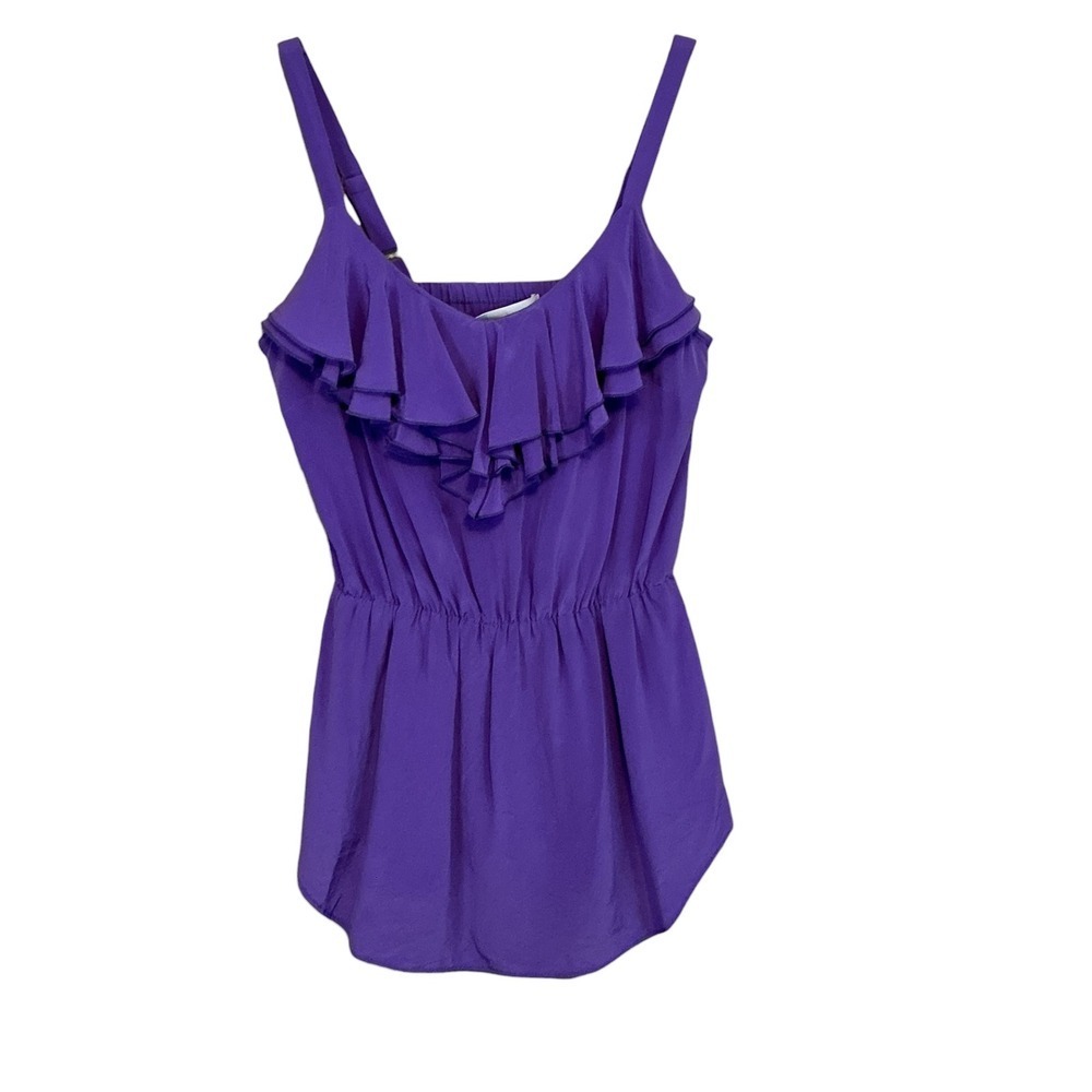 Amanda Uprichard Cami Womens P Purple Ruffle Tiered Silk Elastic Waist Blouse - Picture 5 of 11